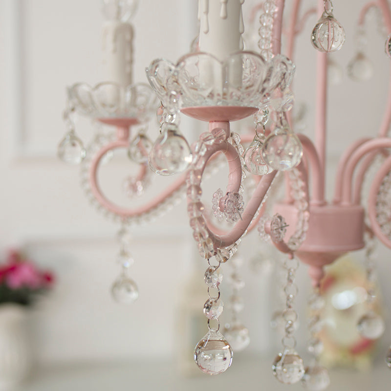 Taavita Girls Bedroom Chandelier, Nordic Style Pendant Lighting with Clear Crystal and Candle