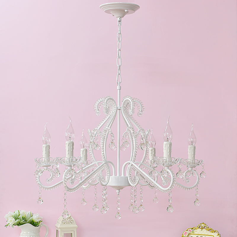 Taavita Girls Bedroom Chandelier, Nordic Style Pendant Lighting with Clear Crystal and Candle