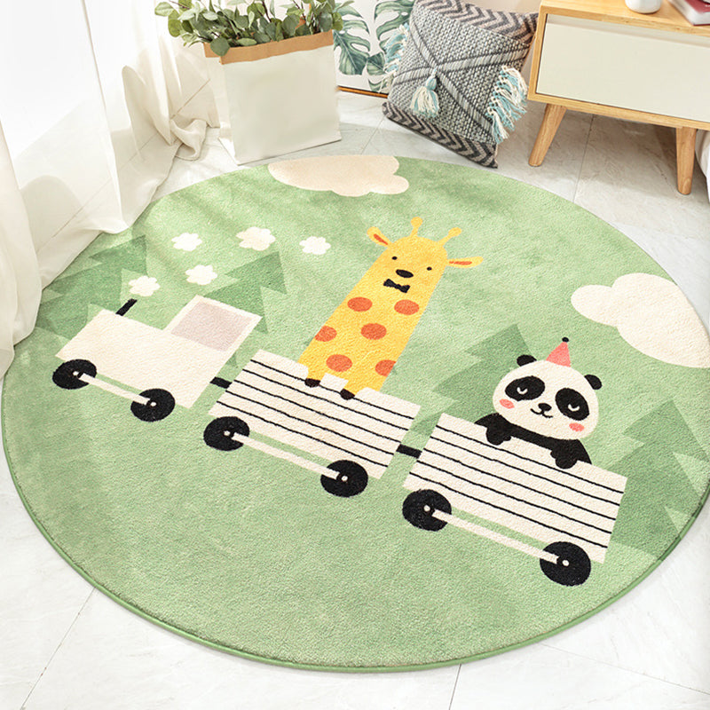 Stylish Kids Rug in Green and Brown Animal Cat Leopard Rabbit Pattern Rug Wool Washable Carpet for Children's Room Brown Clearhalo 'Area Rug' 'Rug' 1693238