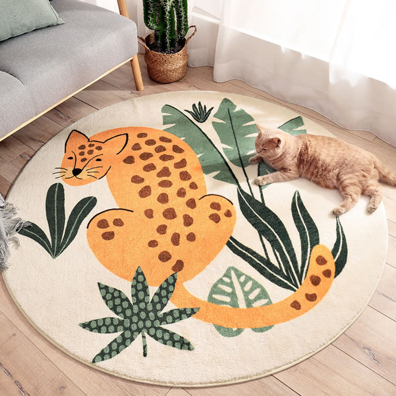 Stylish Kids Rug in Green and Brown Animal Cat Leopard Rabbit Pattern Rug Wool Washable Carpet for Children's Room Yellow-Red Clearhalo 'Area Rug' 'Rug' 1693236