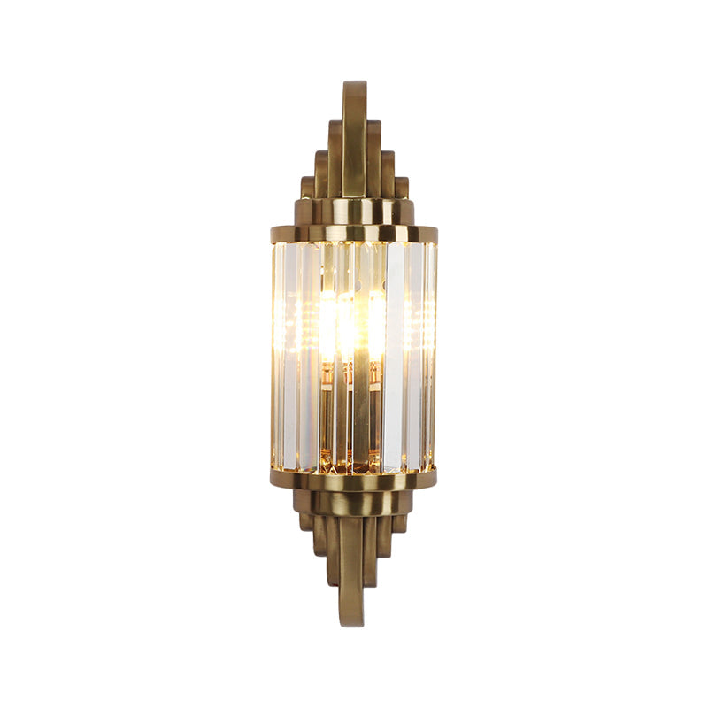 Modern Crystal Cylinder Wall Light 1 Lamp Brass Flush Mount Wall Light for Bed