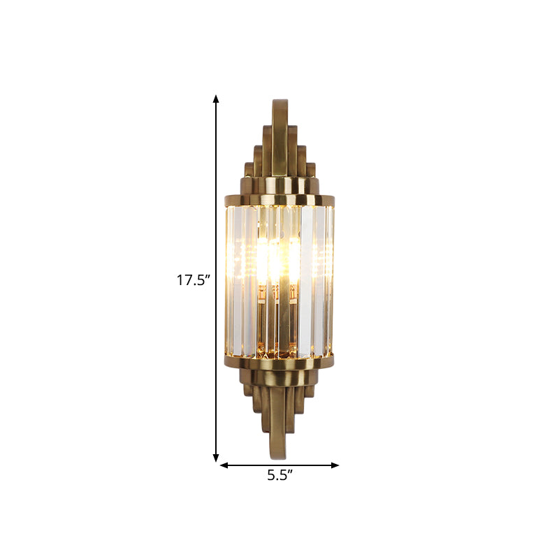 Modern Crystal Cylinder Wall Light 1 Lamp Brass Flush Mount Wall Light for Bed