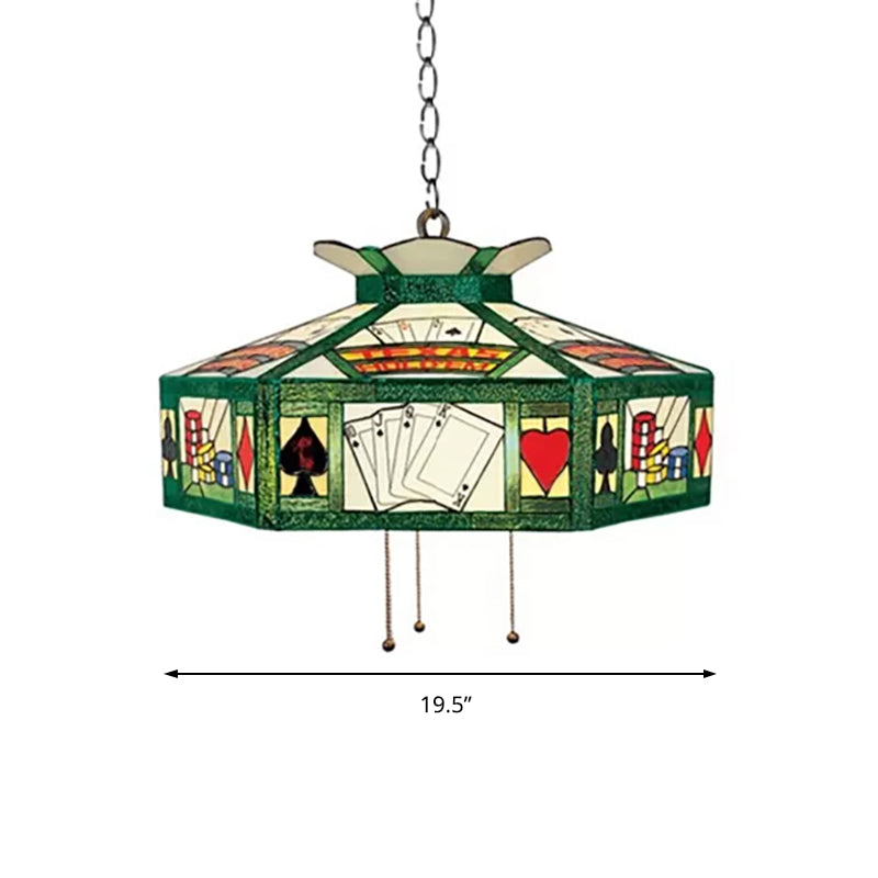 Taavita Style Poker Hanging Lamp 3 Lamps White Yellow/Green-White Handcrafted Art Glass Pendant Light, 18"/19.5" Wide