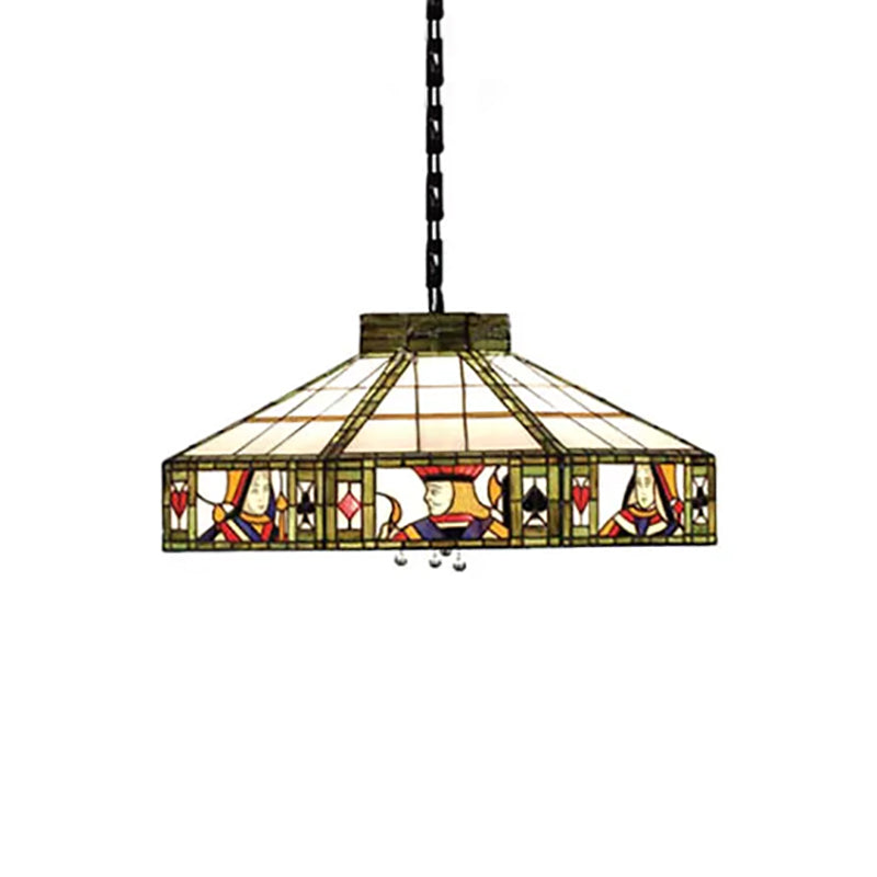 Taavita Style Poker Hanging Lamp 3 Lamps White Yellow/Green-White Handcrafted Art Glass Pendant Light, 18"/19.5" Wide