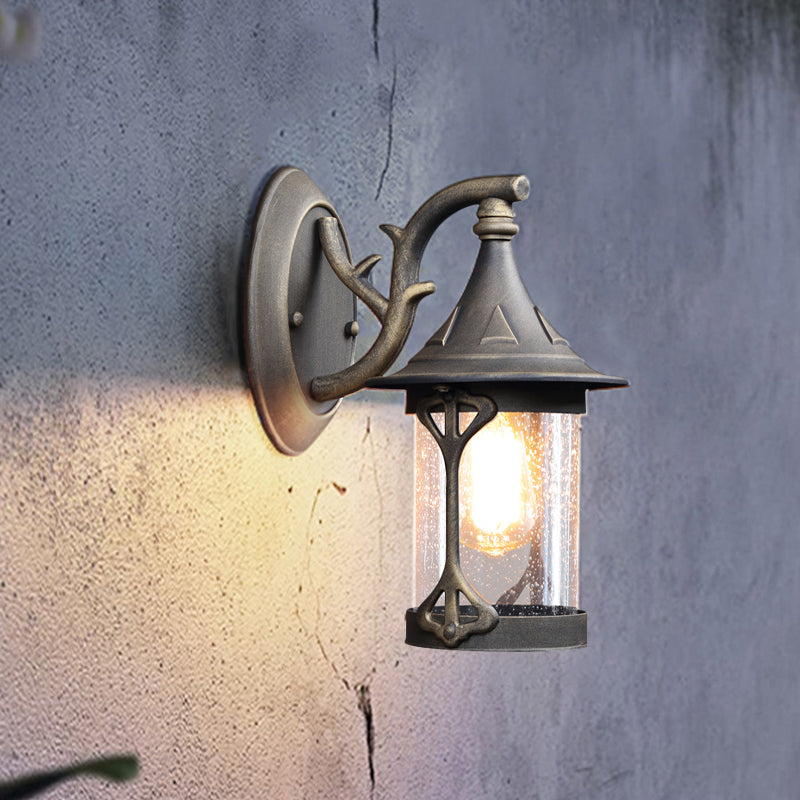 Taavita Kerosene Lamp Wall Light 1-Bulb Seedy Glass Wall Sconce Lighting in Antique Bronze/Black/Weathered Copper