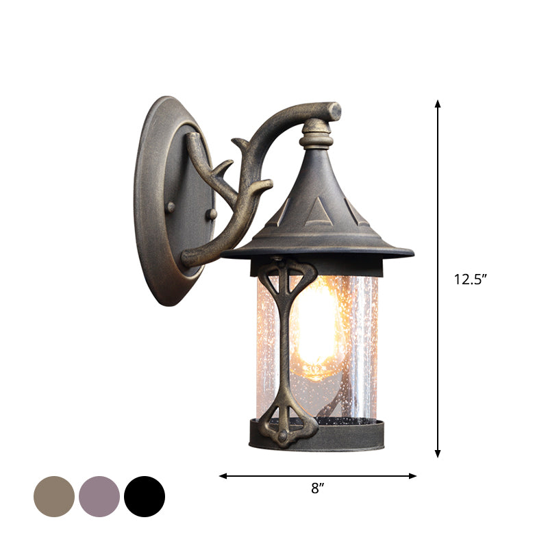 Taavita Kerosene Lamp Wall Light 1-Bulb Seedy Glass Wall Sconce Lighting in Antique Bronze/Black/Weathered Copper