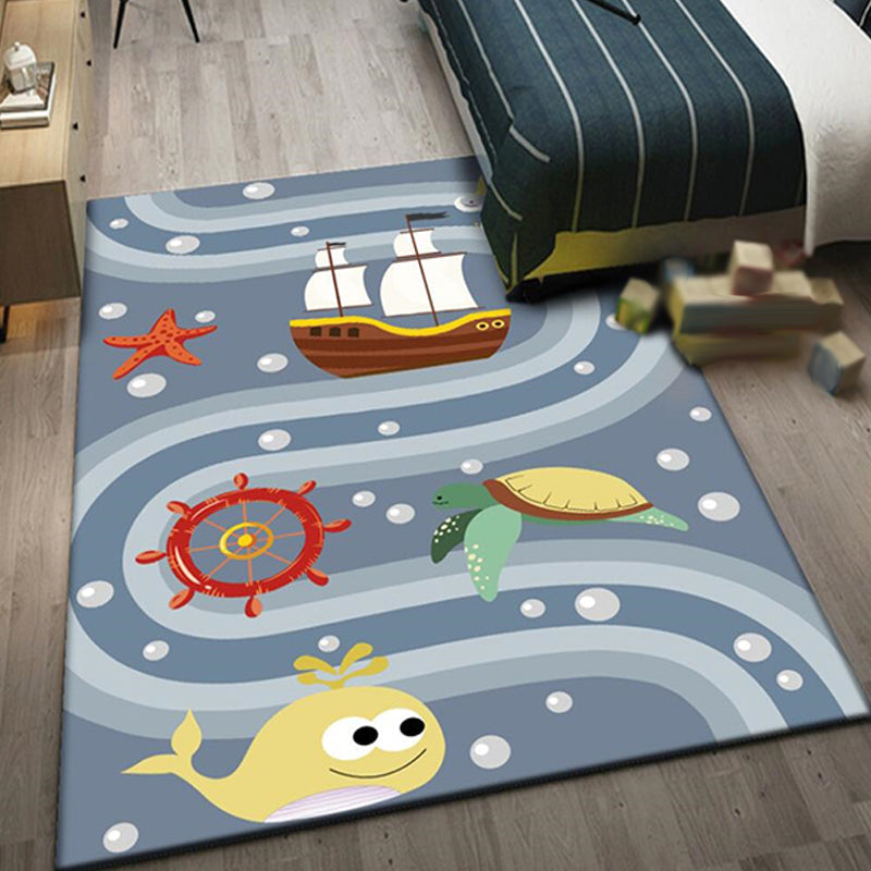 Cute Whale Pattern Rug Blue Kids Rug Polyester Pet Friendly Washable Area Rug for Nursery Clearhalo 'Area Rug' 'Rug' 1726090