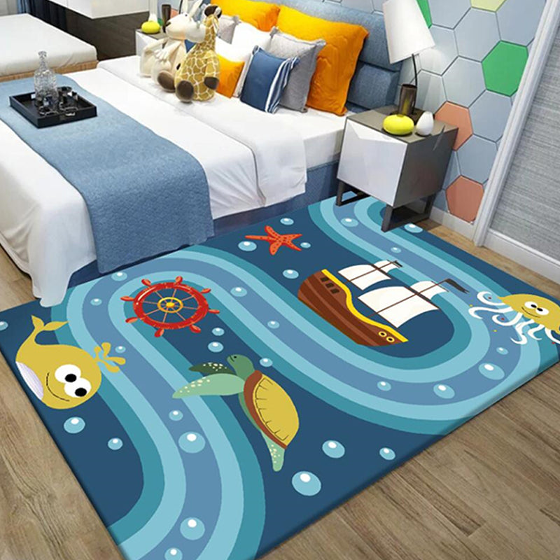 Cute Whale Pattern Rug Blue Kids Rug Polyester Pet Friendly Washable Area Rug for Nursery Grey Clearhalo 'Area Rug' 'Rug' 1726085