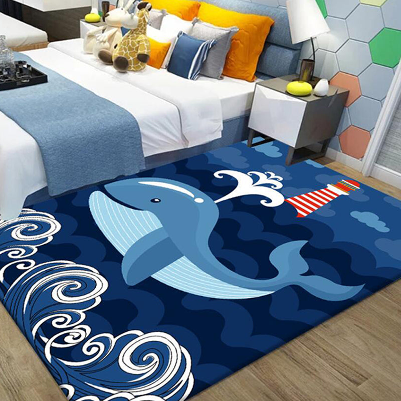 Cute Whale Pattern Rug Blue Kids Rug Polyester Pet Friendly Washable Area Rug for Nursery Blue Clearhalo 'Area Rug' 'Rug' 1726091