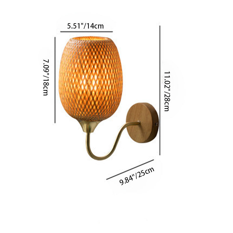 Taavita handwoven round wall lamp made of bamboo with 1 light lampshade