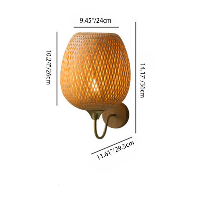 Taavita handwoven round wall lamp made of bamboo with 1 light lampshade