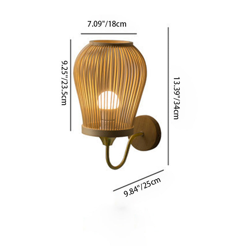 Taavita handwoven round wall lamp made of bamboo with 1 light lampshade