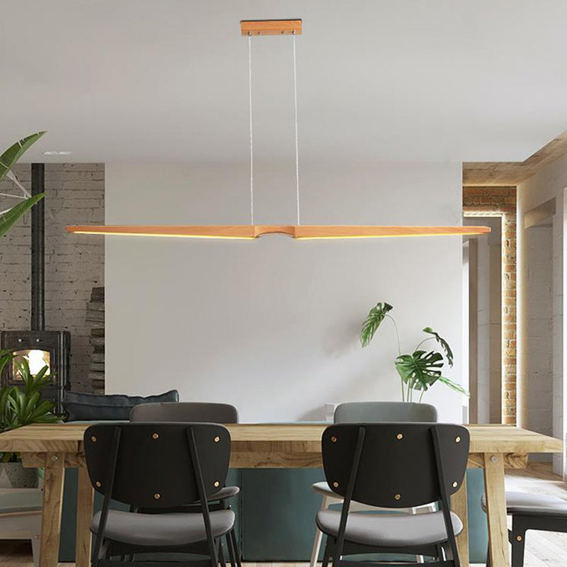 Taavita Modern Linear Wooden Pendant Lighting Single Light LED Hanging Ceiling Light Fixture for Office - 39" Length, Wood Material, 3 Color Temperatures