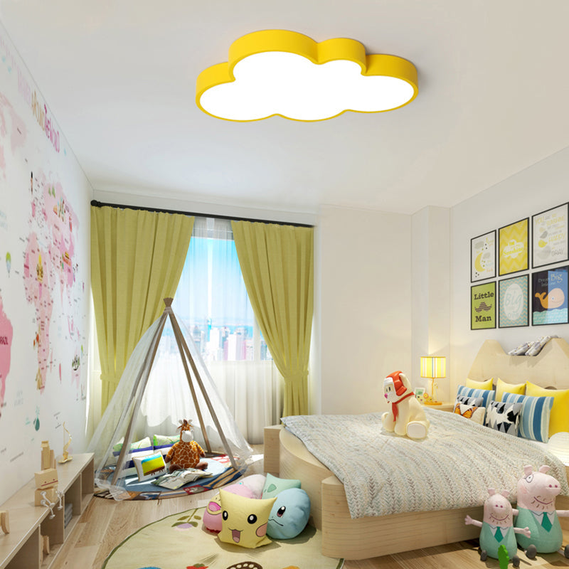 Cloud Child Bedroom Flush Mount Light Acrylic Nordic Style Macaron Colored Ceiling Lamp Yellow Clearhalo 'Ceiling Lights' 'Close To Ceiling Lights' 'Close to ceiling' 'Flush mount' Lighting' 174523