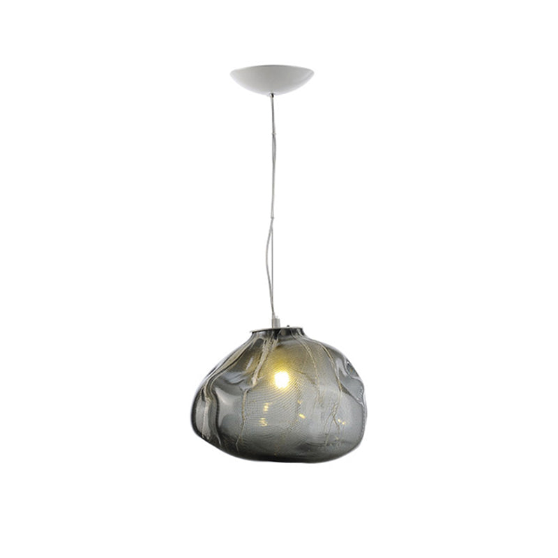 8"/12" W Contemporary Cloud Shaped Pendant Light Clear/Smoke Gray Hand-Blown Glass 1 Bulb Indoor Hanging Lamp by Taavita