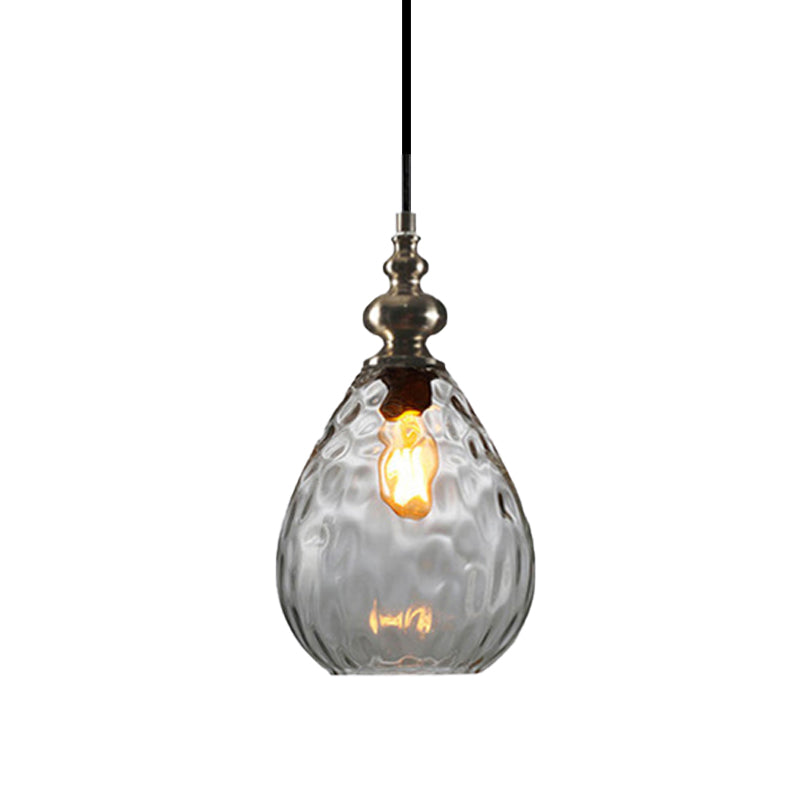 New Title: 6 "/8" Wide Water Drop Pendant Lamp Contemporary Amber/Clear Dimple Glass 1 Head Hanging Ceiling Light for Night Area