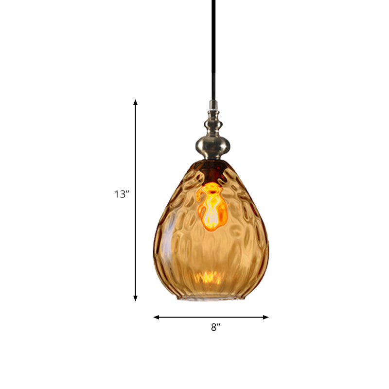 New Title: 6 "/8" Wide Water Drop Pendant Lamp Contemporary Amber/Clear Dimple Glass 1 Head Hanging Ceiling Light for Night Area