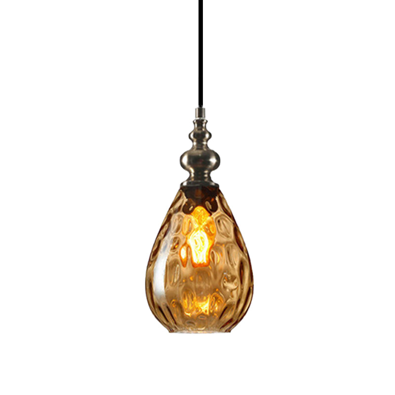 New Title: 6 "/8" Wide Water Drop Pendant Lamp Contemporary Amber/Clear Dimple Glass 1 Head Hanging Ceiling Light for Night Area