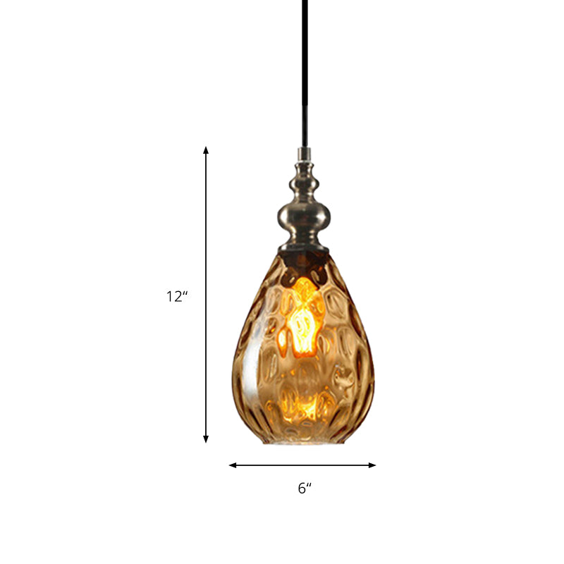 New Title: 6 "/8" Wide Water Drop Pendant Lamp Contemporary Amber/Clear Dimple Glass 1 Head Hanging Ceiling Light for Night Area