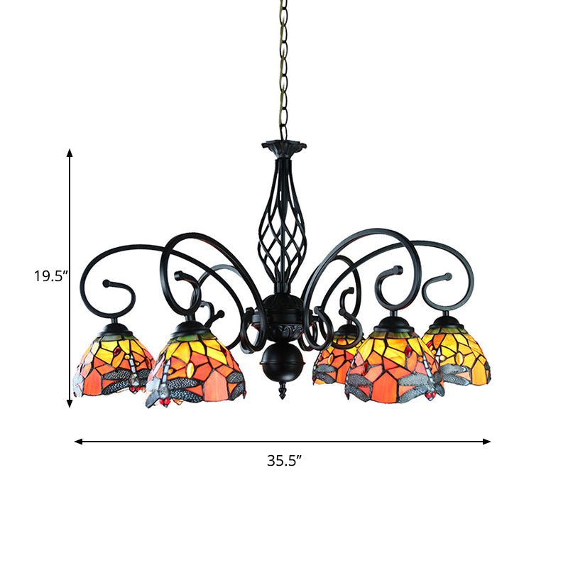 Taavita Dragonfly Ceiling Light with Curved Arm and Metal Chain 6/8 Heads Stained Glass Pendant Lighting