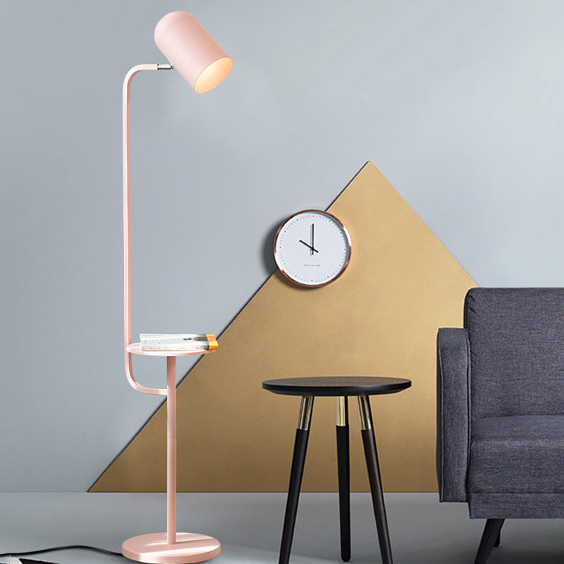 1 Bulb Metal Floor Light Warehouse Pink/Yellow/Green Bell Shaped Living Room Floor Reading Lamp with Wood Shelf Deco Green Clearhalo 'Floor Lamps' 'Lamps' Lighting' 1781844