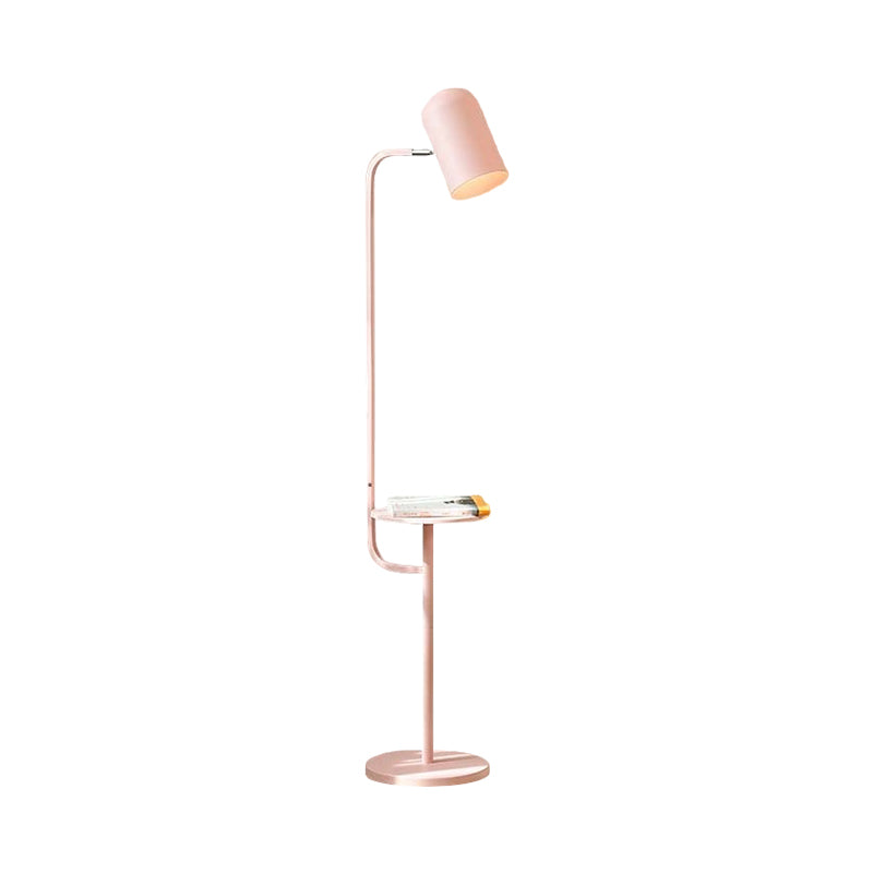 1 Bulb Metal Floor Light in Pink/Yellow/Green Bell Shape for Living Room - Art Deco Floor Reading Lamp with Wood Shelf Decor by Taavita