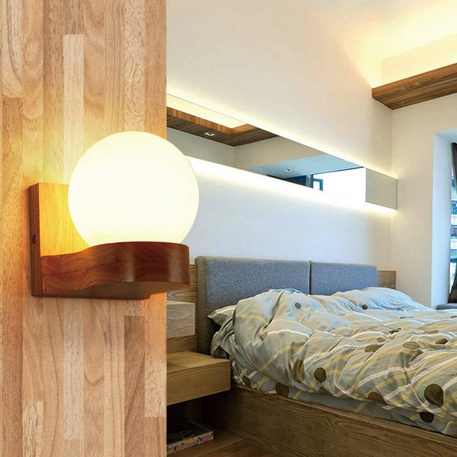 Modern Solid Wood Ball 1/2 Light Wall Lamp