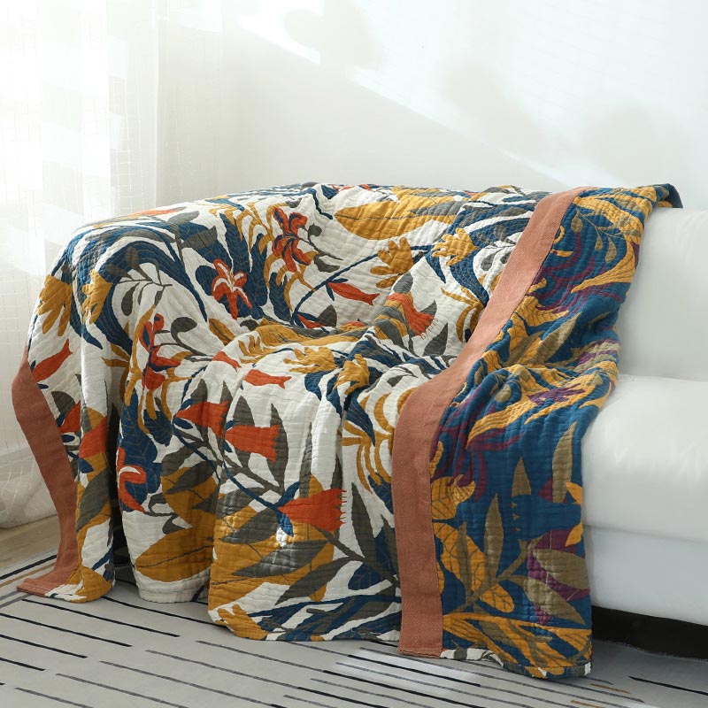 Cotton Blanket with Floral Pattern in Goldenrod