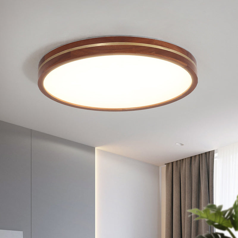 15"/19"/23.5" W Wood Round Flush Mount Contemporary LED Brown Close to Ceiling Lamp with Inner Acrylic Shade Clearhalo 'Ceiling Lights' 'Close To Ceiling Lights' 'Close to ceiling' 'Flush mount' Lighting' 1805366