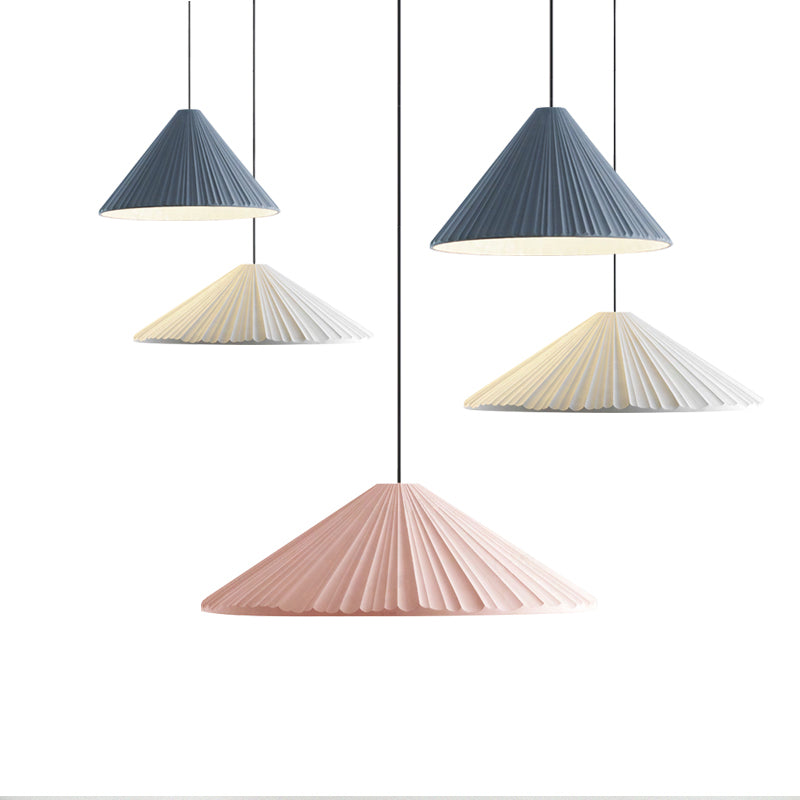 Taavita Style Fold Cone Pendant Light 1 Head Resin Hanging Light for Cafe Restaurant - Blue Pink White