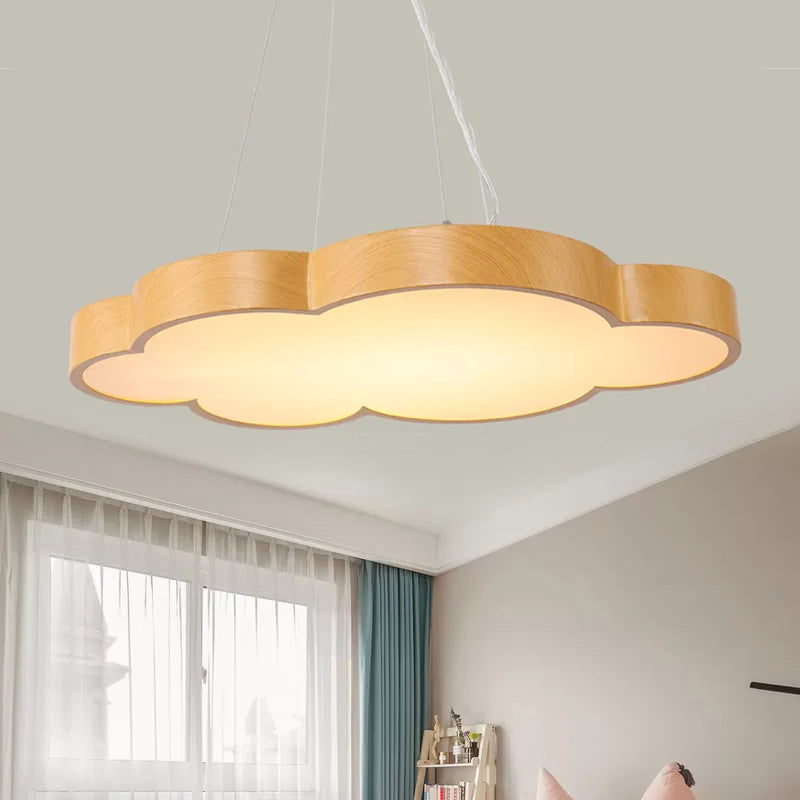 Kids Slim Cloud Pendant Light - Acrylic Hanging Light in Beige for Game Room - Wood Material, LED, Bulb Included, Available in 19", 23", 27" Sizes