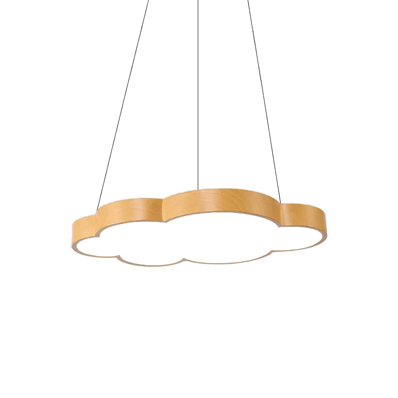 Kids Slim Cloud Pendant Light - Acrylic Hanging Light in Beige for Game Room - Wood Material, LED, Bulb Included, Available in 19", 23", 27" Sizes