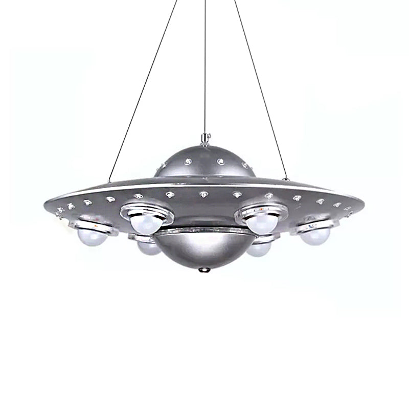 Taavita UFO Pendant Light Six Lights Creative Suspension Light in Silver for Boys' Bedroom – LED, 39 Watt, White Frosted Glass, 20-24 Inch Size.