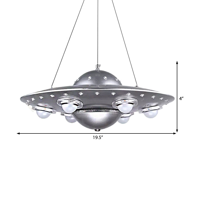 Taavita UFO Pendant Light Six Lights Creative Suspension Light in Silver for Boys' Bedroom – LED, 39 Watt, White Frosted Glass, 20-24 Inch Size.