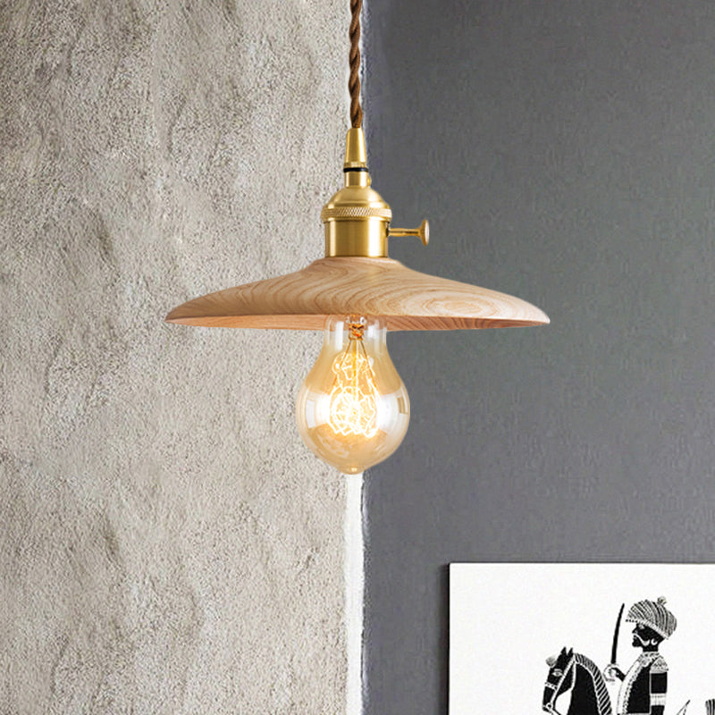 Contemporary Conical Hanging Lamp 1 Bright Wooden Pendant Light in Brown/Beige for Living Room