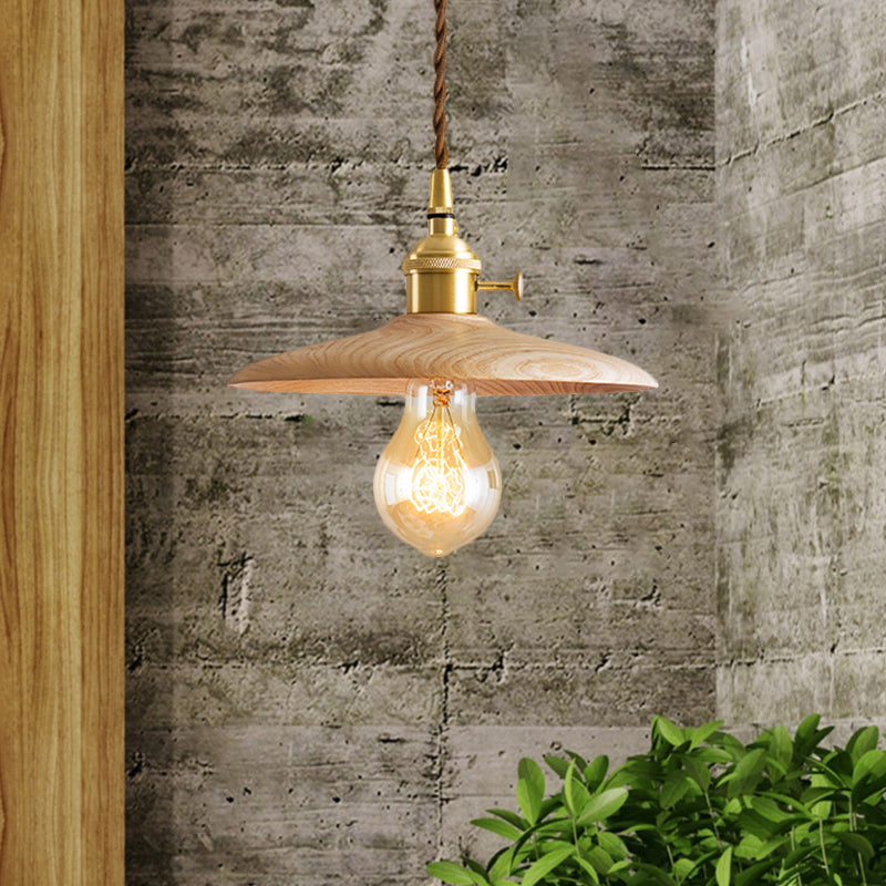 Contemporary Conical Hanging Lamp 1 Bright Wooden Pendant Light in Brown/Beige for Living Room