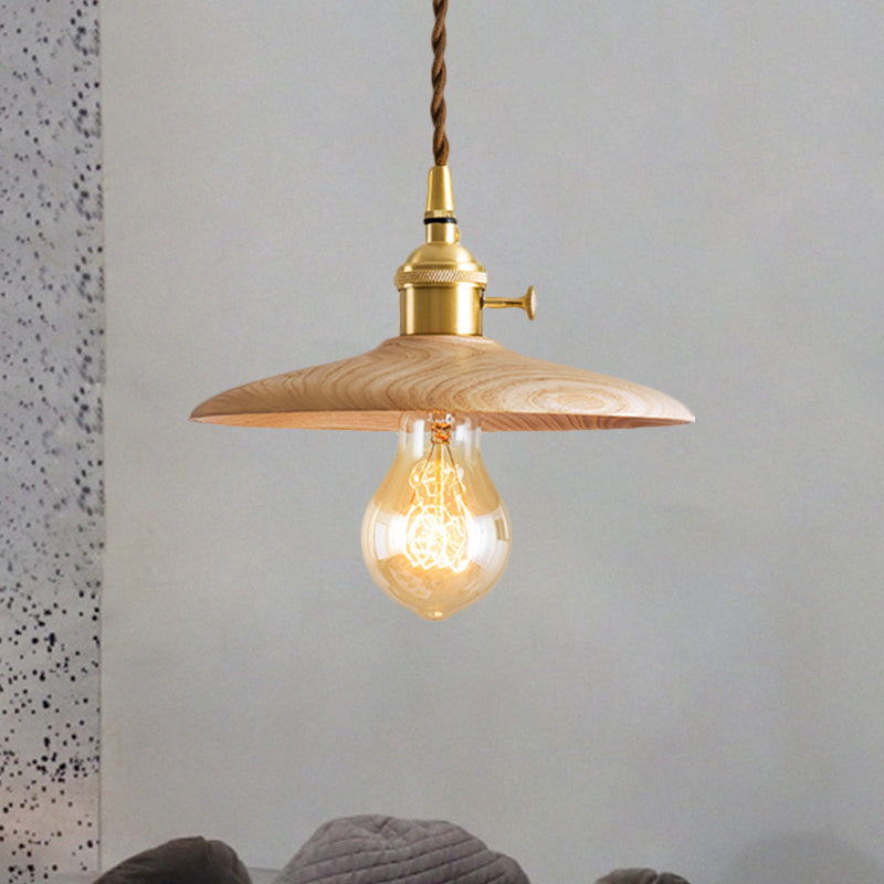 Contemporary Conical Hanging Lamp 1 Bright Wooden Pendant Light in Brown/Beige for Living Room