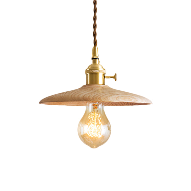 Contemporary Conical Hanging Lamp 1 Bright Wooden Pendant Light in Brown/Beige for Living Room