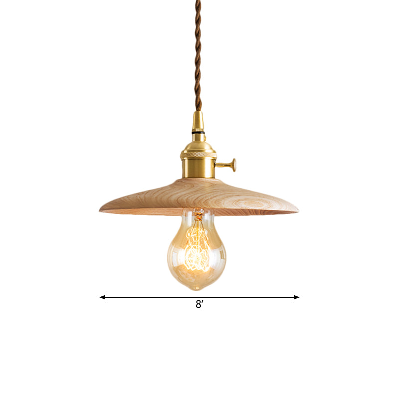 Contemporary Conical Hanging Lamp 1 Bright Wooden Pendant Light in Brown/Beige for Living Room