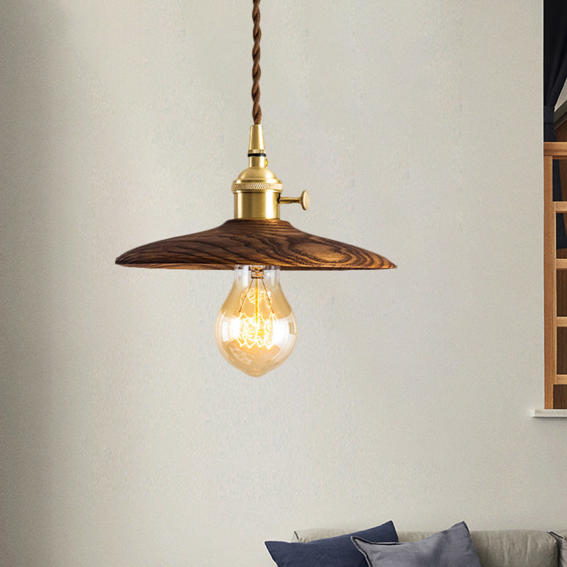 Contemporary Conical Hanging Lamp 1 Bright Wooden Pendant Light in Brown/Beige for Living Room