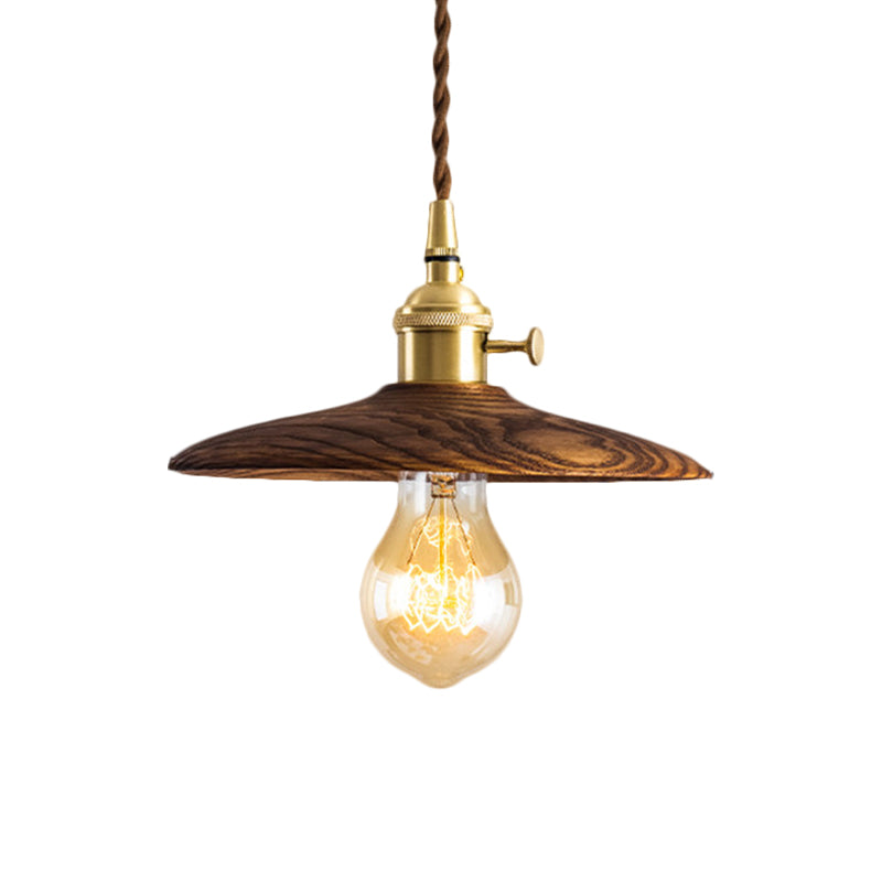 Contemporary Conical Hanging Lamp 1 Bright Wooden Pendant Light in Brown/Beige for Living Room