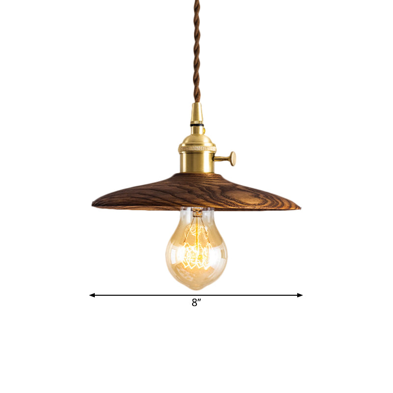 Contemporary Conical Hanging Lamp 1 Bright Wooden Pendant Light in Brown/Beige for Living Room