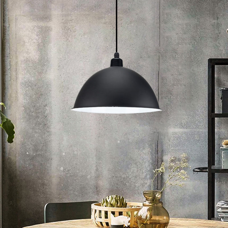 Metal Black/Gray Suspension Lamp Dome Shade 1 Bulb Industrial Style Pendant Light for Dining Room, 12"/14" W Clearhalo 'Art Deco Pendants' 'Black' 'Cast Iron' 'Ceiling Lights' 'Ceramic' 'Crystal' 'Industrial Pendants' 'Industrial' 'Metal' 'Middle Century Pendants' 'Pendant Lights' 'Pendants' 'Rustic Pendants' 'Tiffany' Lighting' 1872310