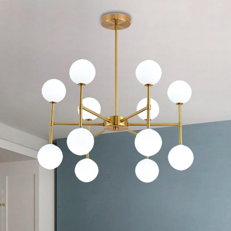 Modern Bubble Shade Living Room Chandelier Lighting Opal Glass 12 Light Ceiling Pendant in Taavita/Gold