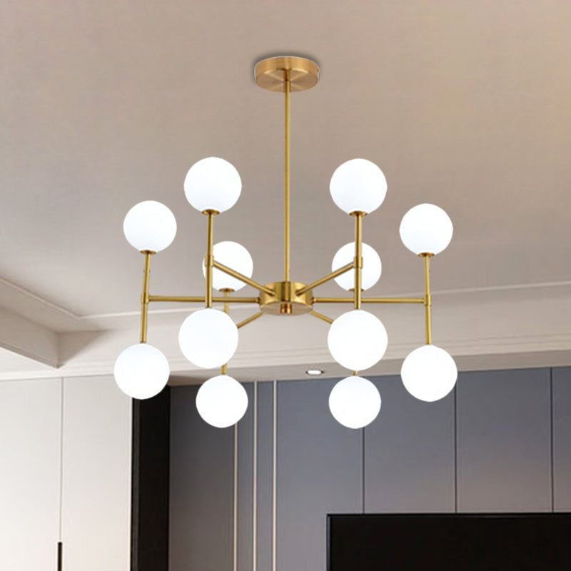 Modern Bubble Shade Living Room Chandelier Lighting Opal Glass 12 Light Ceiling Pendant in Taavita/Gold