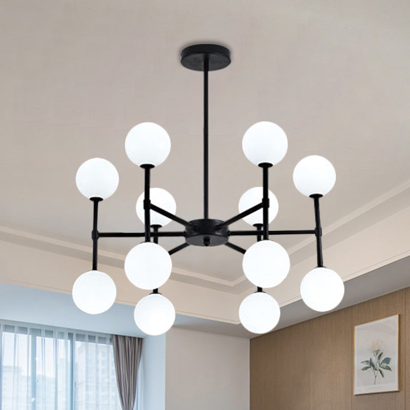 Modern Bubble Shade Living Room Chandelier Lighting Opal Glass 12 Light Ceiling Pendant in Taavita/Gold