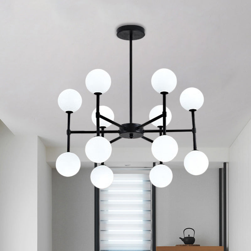 Bubble Shade Living Room Chandelier Lighting Opal Glass 12 Light Modern Ceiling Pendant in Black/Gold Clearhalo 'Ceiling Lights' 'Chandeliers' 'Modern Chandeliers' 'Modern' Lighting' 1872514