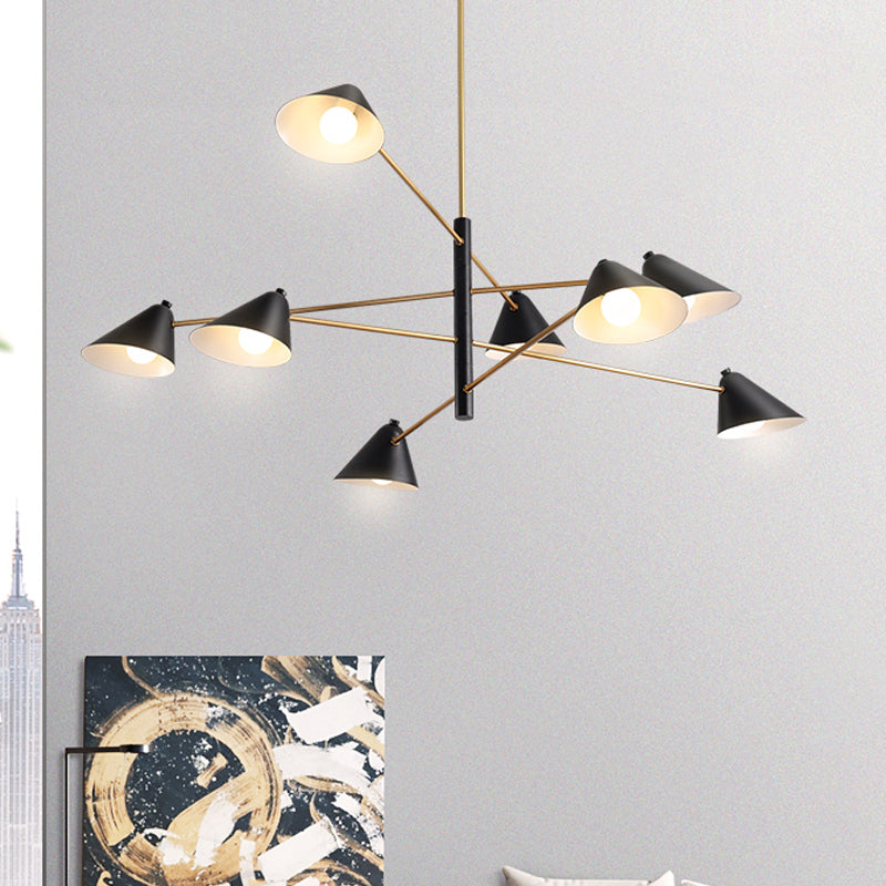 Black Cone Shade Chandelier Light 4/6/8 Lights Contemporary Metal Hanging Lamp for Sitting Room 6 Black Clearhalo 'Ceiling Lights' 'Chandeliers' 'Modern Chandeliers' 'Modern' Lighting' 1872784