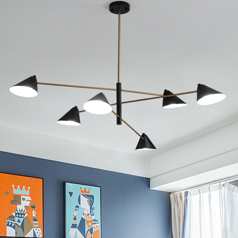 Black Cone Shade Chandelier Light 4/6/8 Lights Contemporary Metal Hanging Lamp for Sitting Room Clearhalo 'Ceiling Lights' 'Chandeliers' 'Modern Chandeliers' 'Modern' Lighting' 1872792