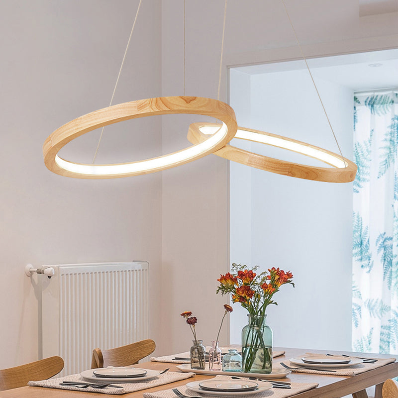 Wood Double-Ring Pendant Light Dining Room Modern Simple Chandelier in Beige Clearhalo 'Carpenter Chandeliers' 'Ceiling Lights' 'Chandeliers' 'Industrial' 'Modern Chandeliers' 'Modern' Lighting' 187858